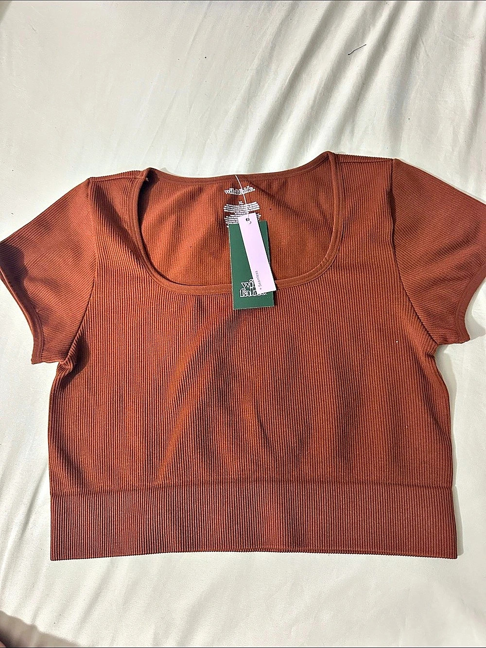 Wild Fable Seamless Ribbed Short Sleeve Crop Top Brown XL